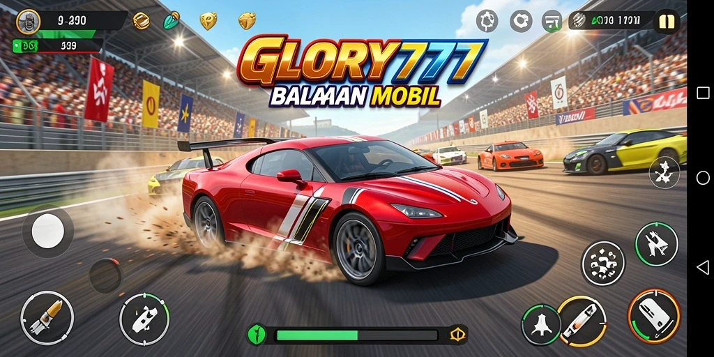 Tampilan gameplay menegangkan dari balapan mobil di GLORY777.