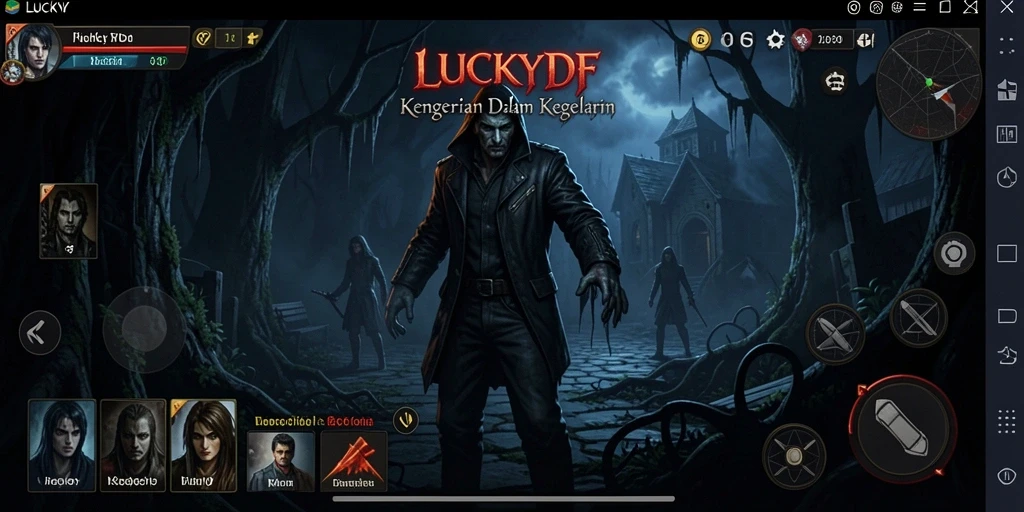 Tampilan menakutkan permainan LUCKYDF dengan suasana angker.