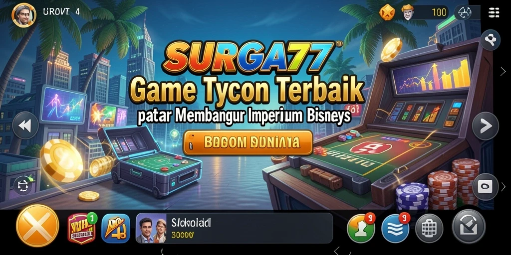 Screenshot gameplay SURGA77 menampilkan suasana seru membangun bisnis Tycoon.