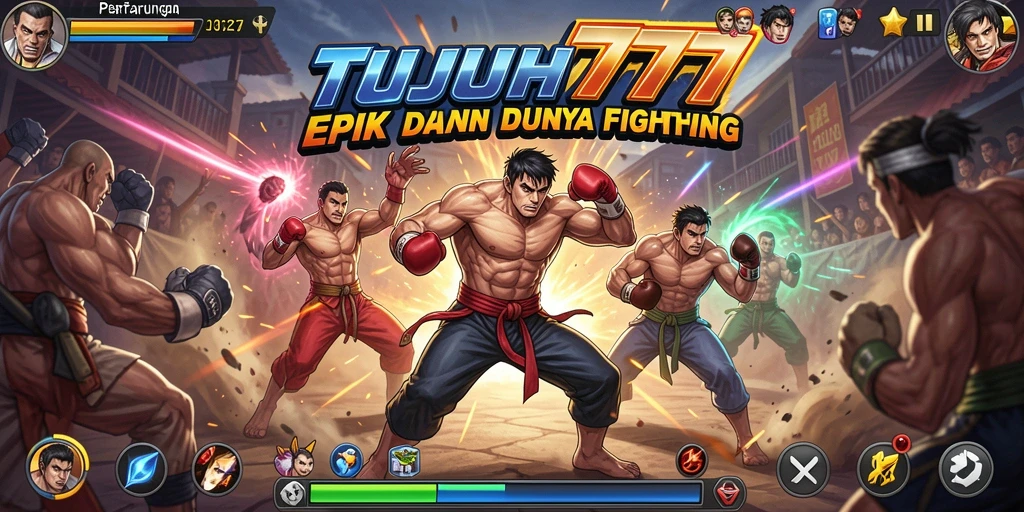 Screenshot gameplay TUJUH777 menunjukkan aksi pertarungan yang intens dan mendebarkan.